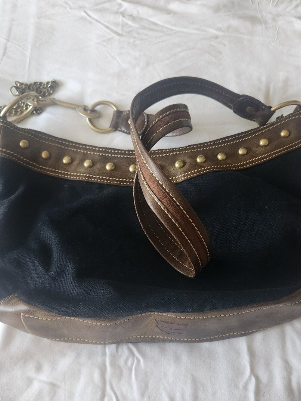 KATHY Van ZEELAND women's Shoulder bag black/brown canvas body Large - Picture 4 of 8